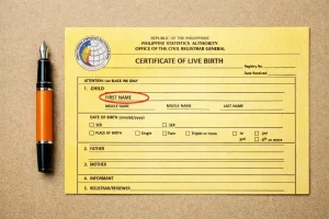 Philippine-Statistics-Authority-Certificate-of-Live-Birth-form-with-a-red-circle-around-First-Name