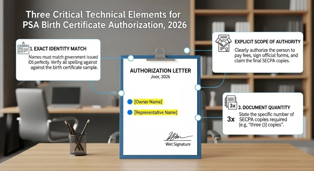 Authorization Letter for PSA Birth Certificate 1 Critical Technical Elements for authorization letter 2026