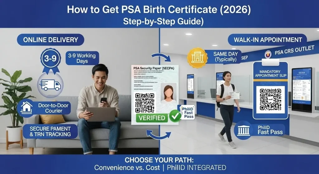 Infographic-comparing-PSA-birth-certificate-online-delivery-and-walk-in-appointment-options