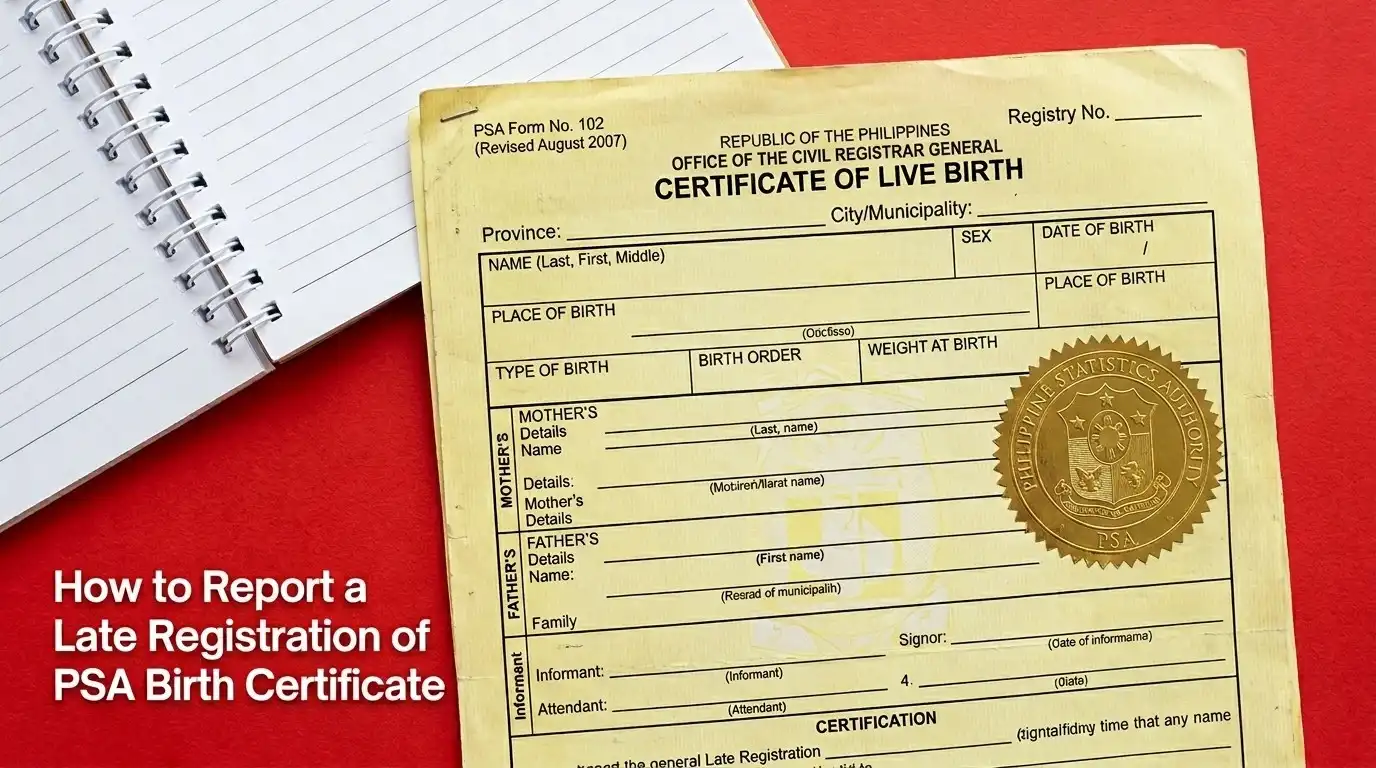Blogs and Guide 5 PSA-Certificate-of-Live-Birth-with-gold-seal-next-to-a-notebook